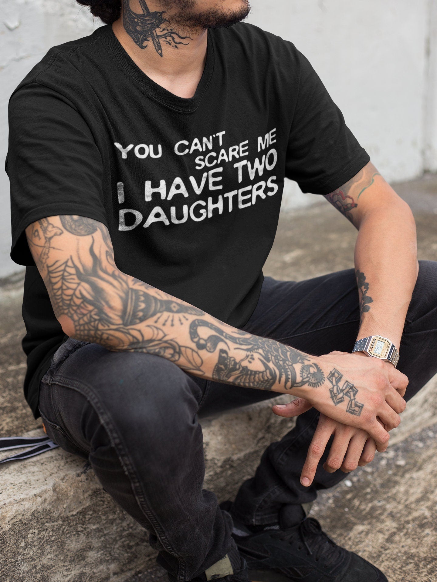 You Can't Scare Me I Have Two Daughters T-Shirt - Unisex Funny Mens 2 Daughters Dad Shirt - Vintage TShirt for Father's Day Christmas