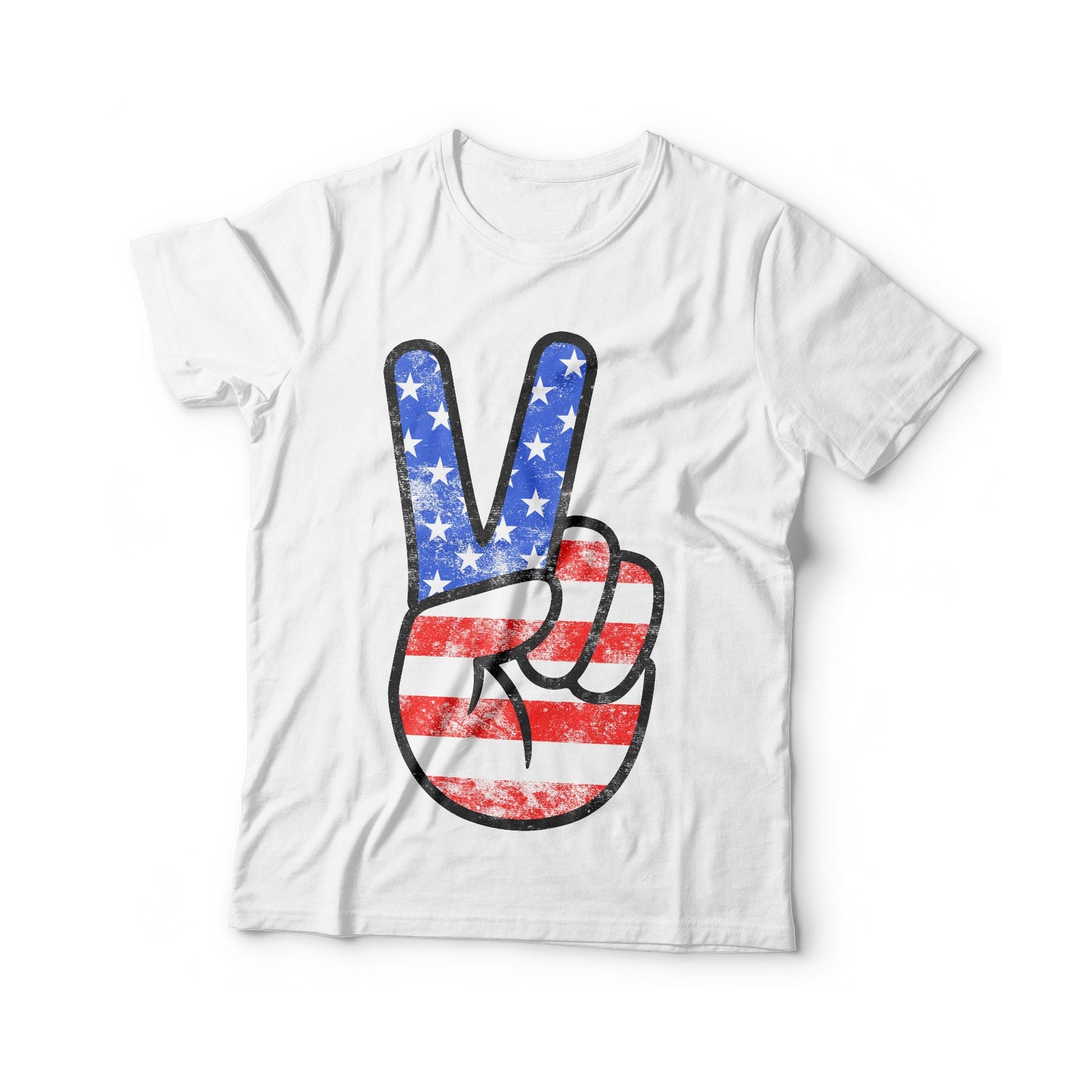 American Flag Peace Sign T-Shirt - Unisex Mens Funny America Shirt - Vintage Red White And Blue TShirt Gift for Independence Day 4th of July