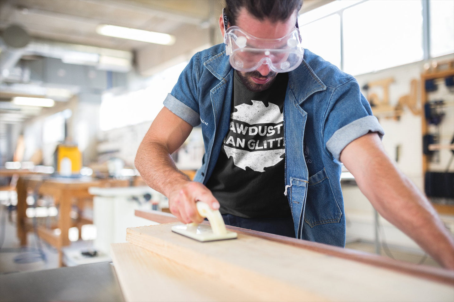 Sawdust Is A Man Glitter T-Shirt - Funny Woodworking Dad Grandpa Shirt - Vintage Carpenter Woodworker TShirt for Father's Day & Christmas