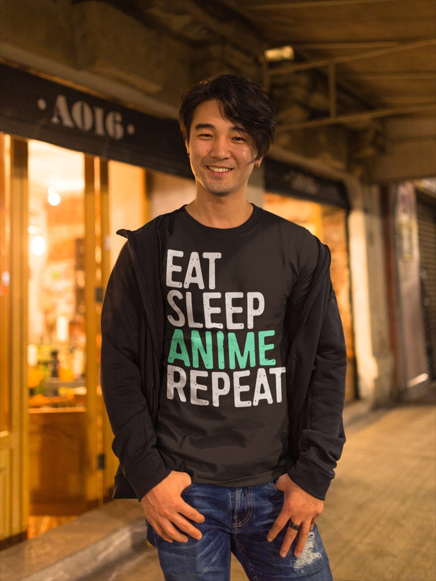 Eat Sleep Anime Repeat T-Shirt - Unisex Funny Mens Japan Animation Shirt - Japanese Art Anime Lover Gift TShirt for Christmas Day & Birthday