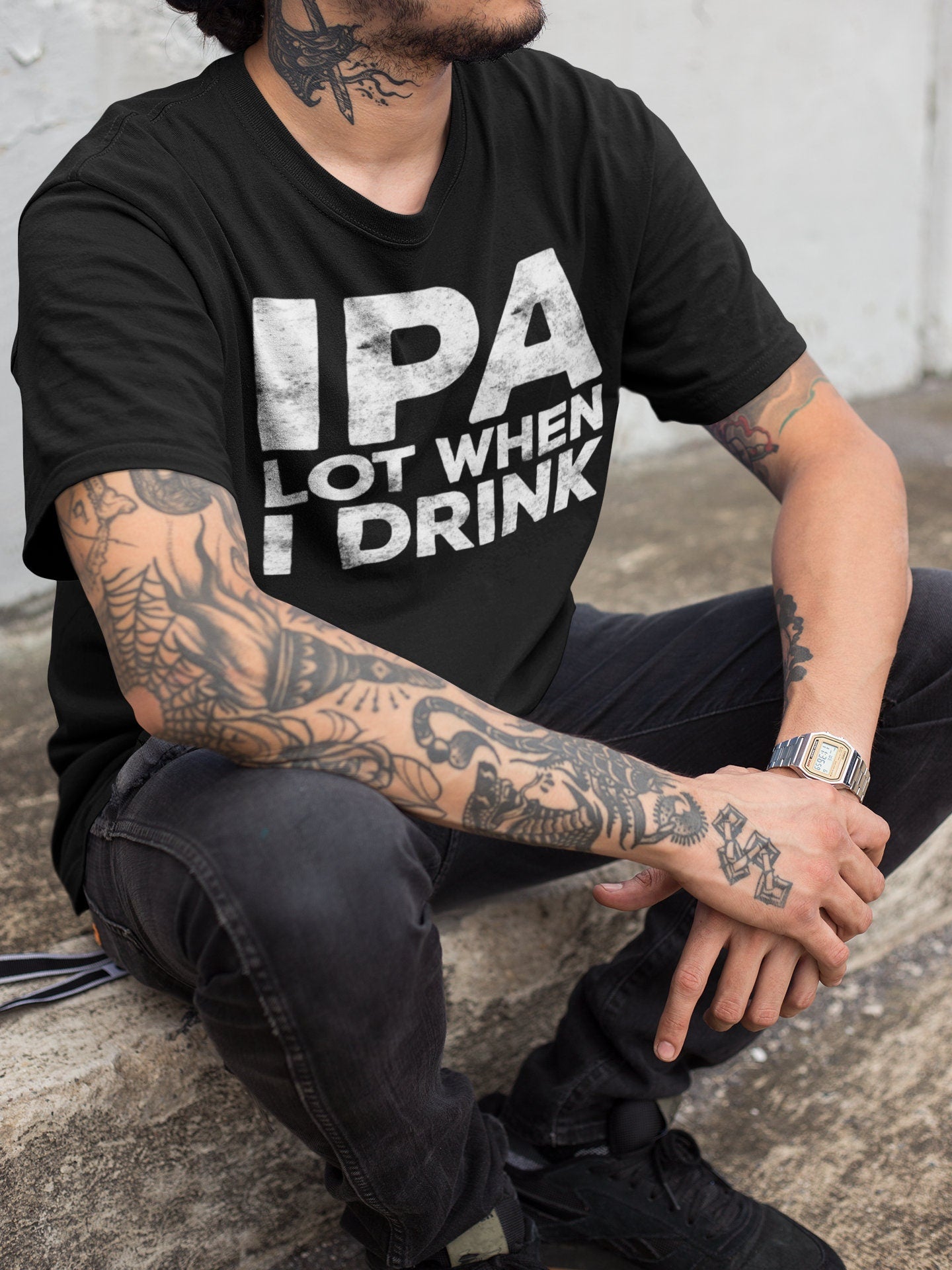 IPA Lot When I Drink T-Shirt - Unisex Funny Mens Drinking Shirt - Vintage Craft Beer TShirt Gift for Father's Day Christmas Birthday