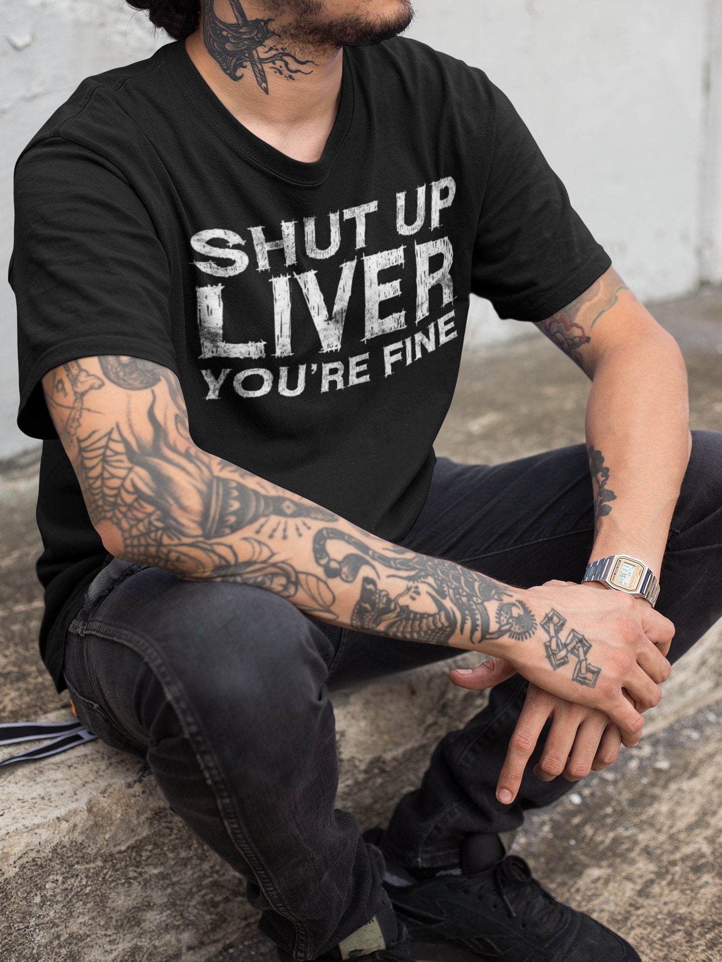 Shut Up Liver You're Fine T-Shirt - Unisex Funny Mens Bar Drinking Shirt - Craft Beer TShirt Gift for Father's Day Christmas Birthday