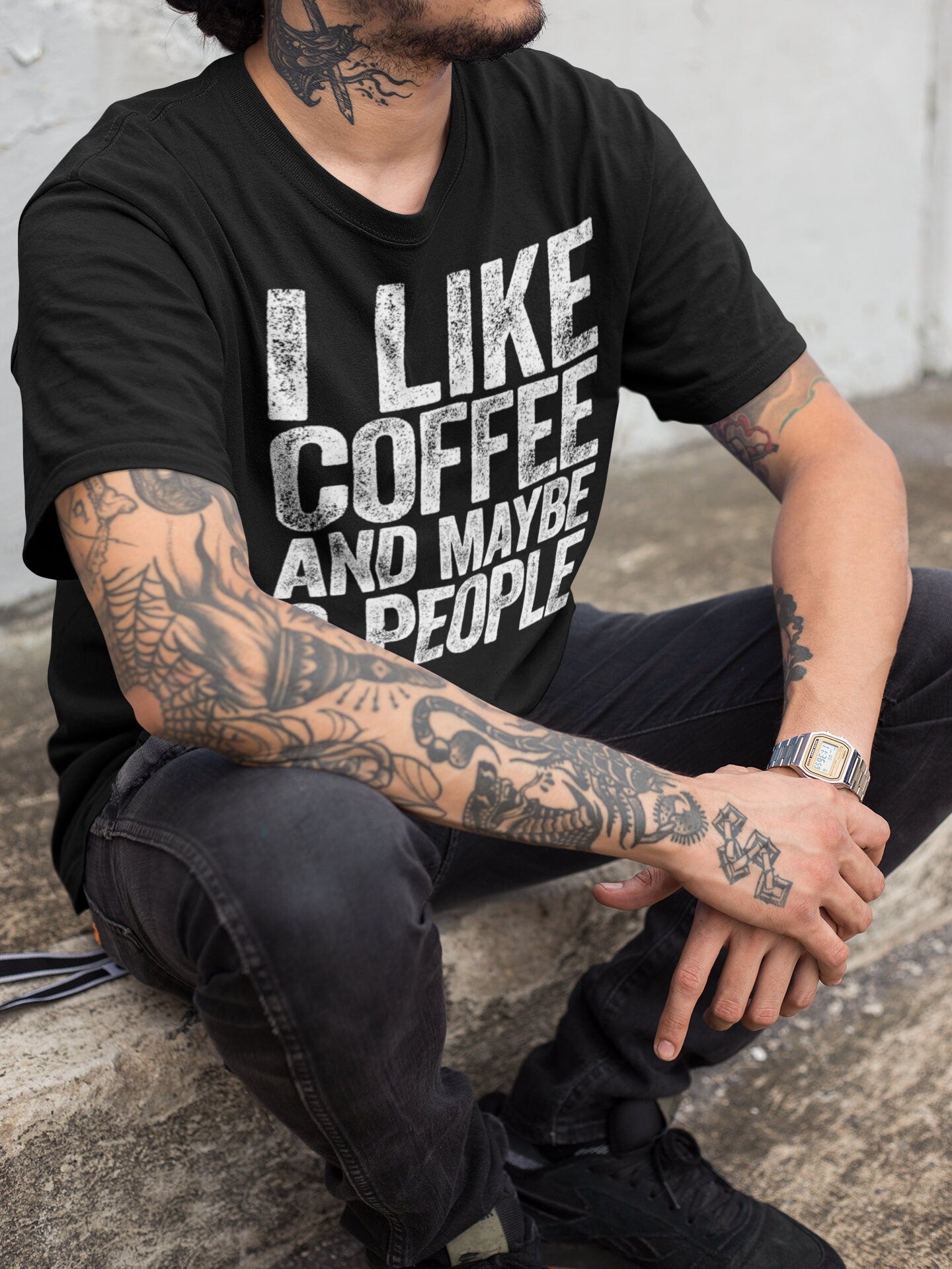 I Like Coffee And Maybe 3 People T-Shirt Unisex Funny Mens Sarcastic Shirt Coffee Lover Gift TShirt for Father's Day Christmas Birthday