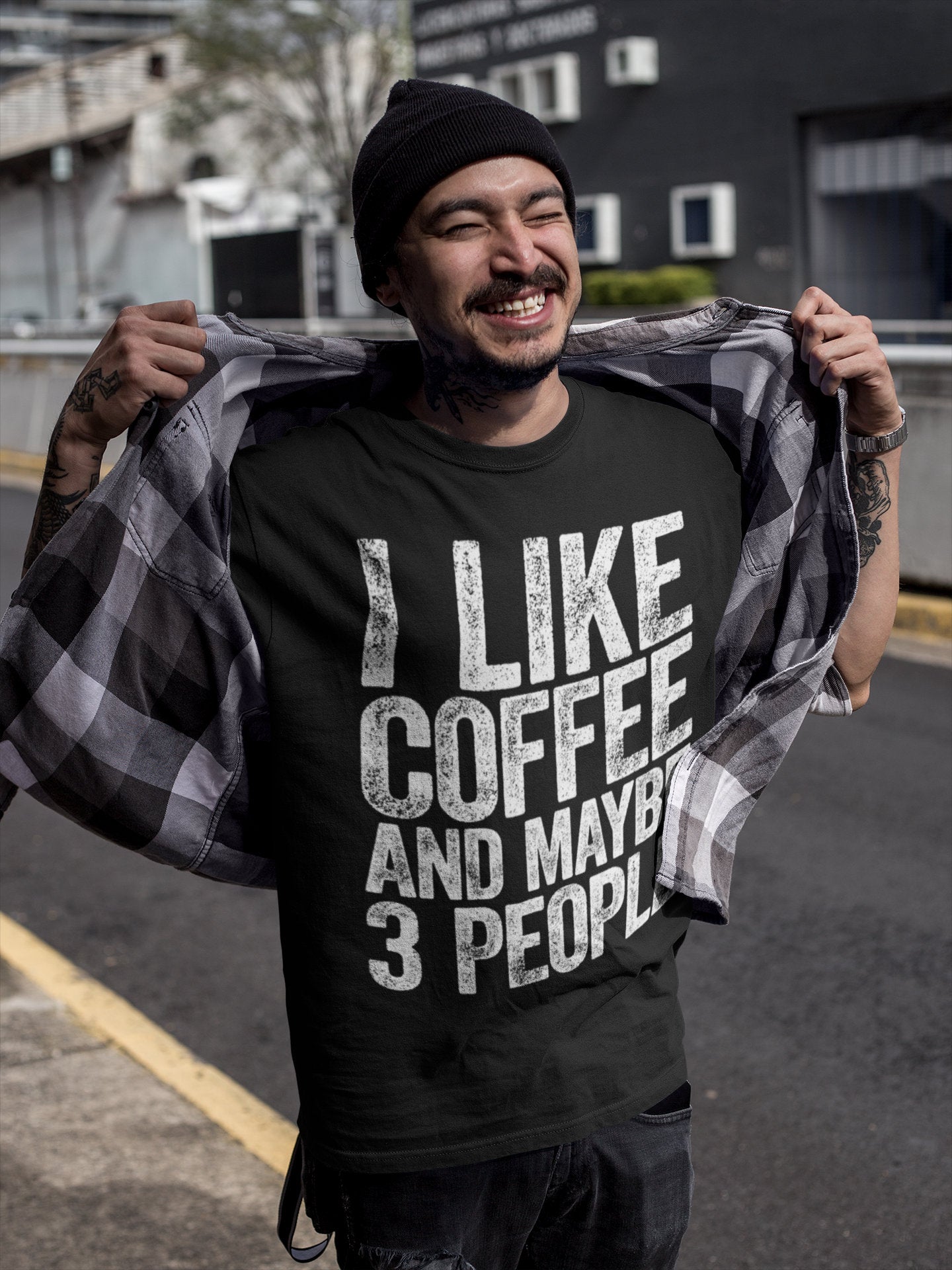 I Like Coffee And Maybe 3 People T-Shirt Unisex Funny Mens Sarcastic Shirt Coffee Lover Gift TShirt for Father's Day Christmas Birthday