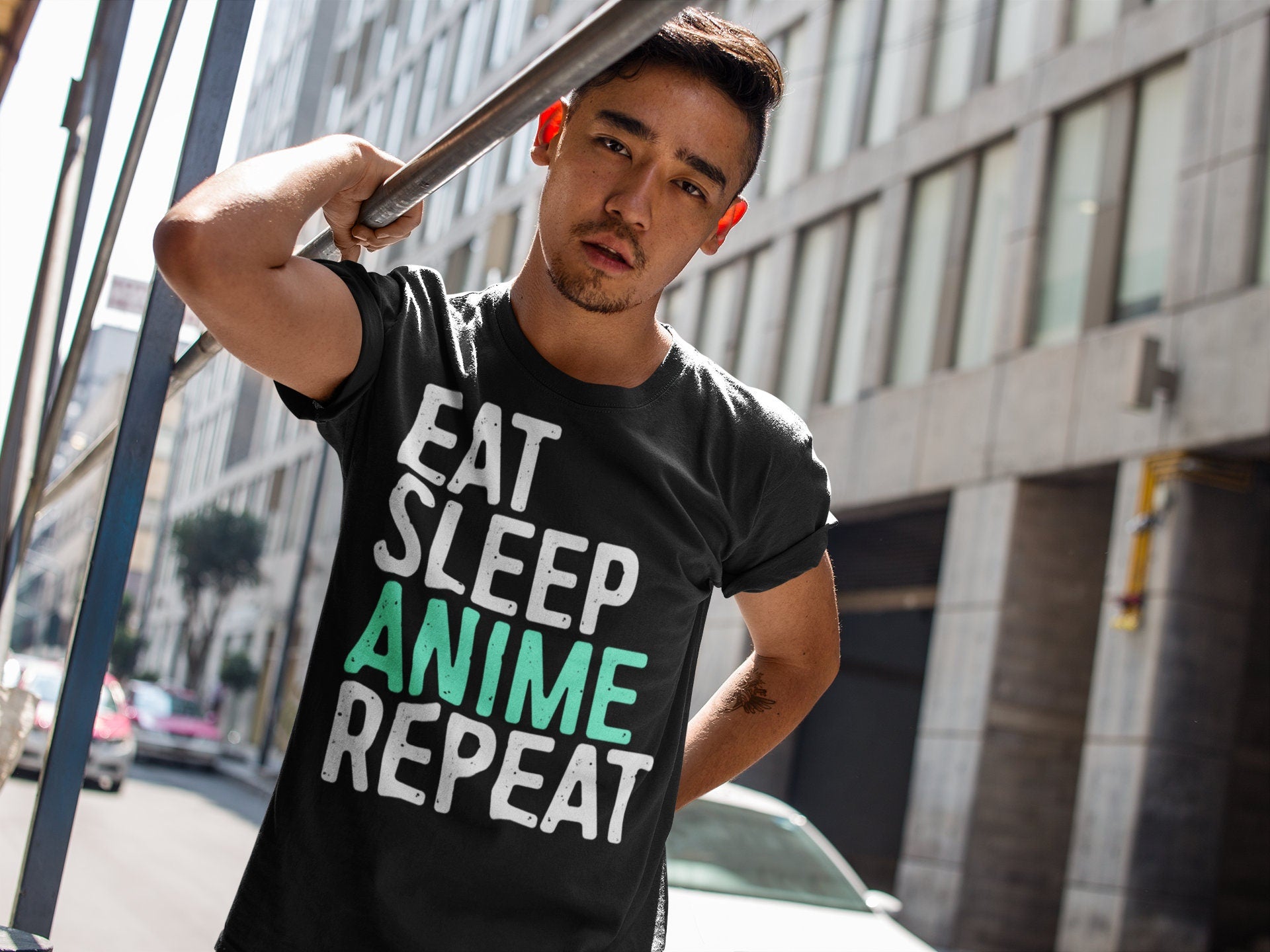 Eat Sleep Anime Repeat T-Shirt - Unisex Funny Mens Japan Animation Shirt - Japanese Art Anime Lover Gift TShirt for Christmas Day & Birthday