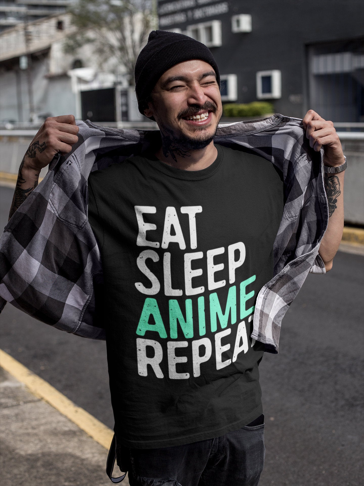 Eat Sleep Anime Repeat T-Shirt - Unisex Funny Mens Japan Animation Shirt - Japanese Art Anime Lover Gift TShirt for Christmas Day & Birthday