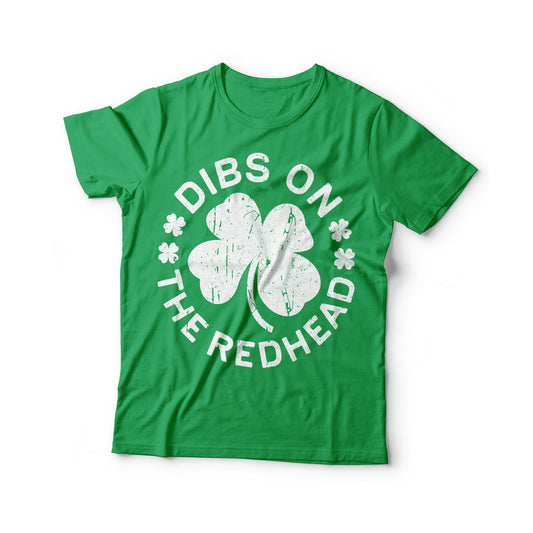 Dibs On The Redhead T-Shirt - Unisex Funny Mens Distressed Shamrock Shirt - Vintage Green Irish TShirt Gift for St Patrick's Day 2025