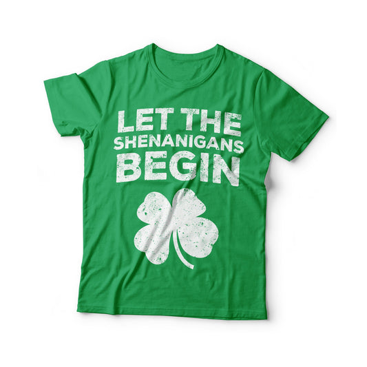 Let The Shenanigans Begin T-Shirt - Unisex Funny Mens Shenanigator Distressed Shirt - Vintage Irish TShirt Gift for St Patrick's Day 2025