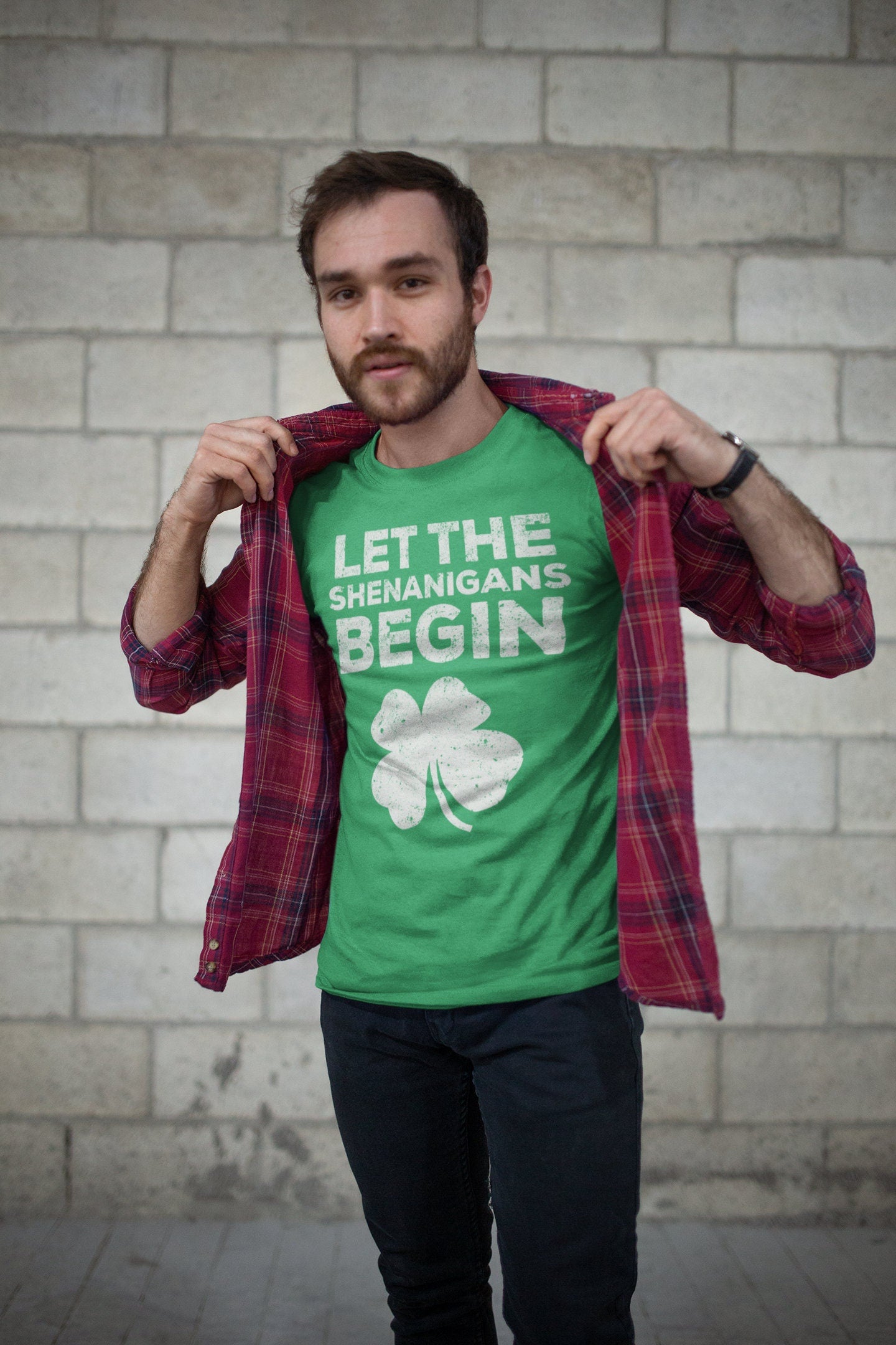 Let The Shenanigans Begin T-Shirt - Unisex Funny Mens Shenanigator Distressed Shirt - Vintage Irish TShirt Gift for St Patrick's Day 2025