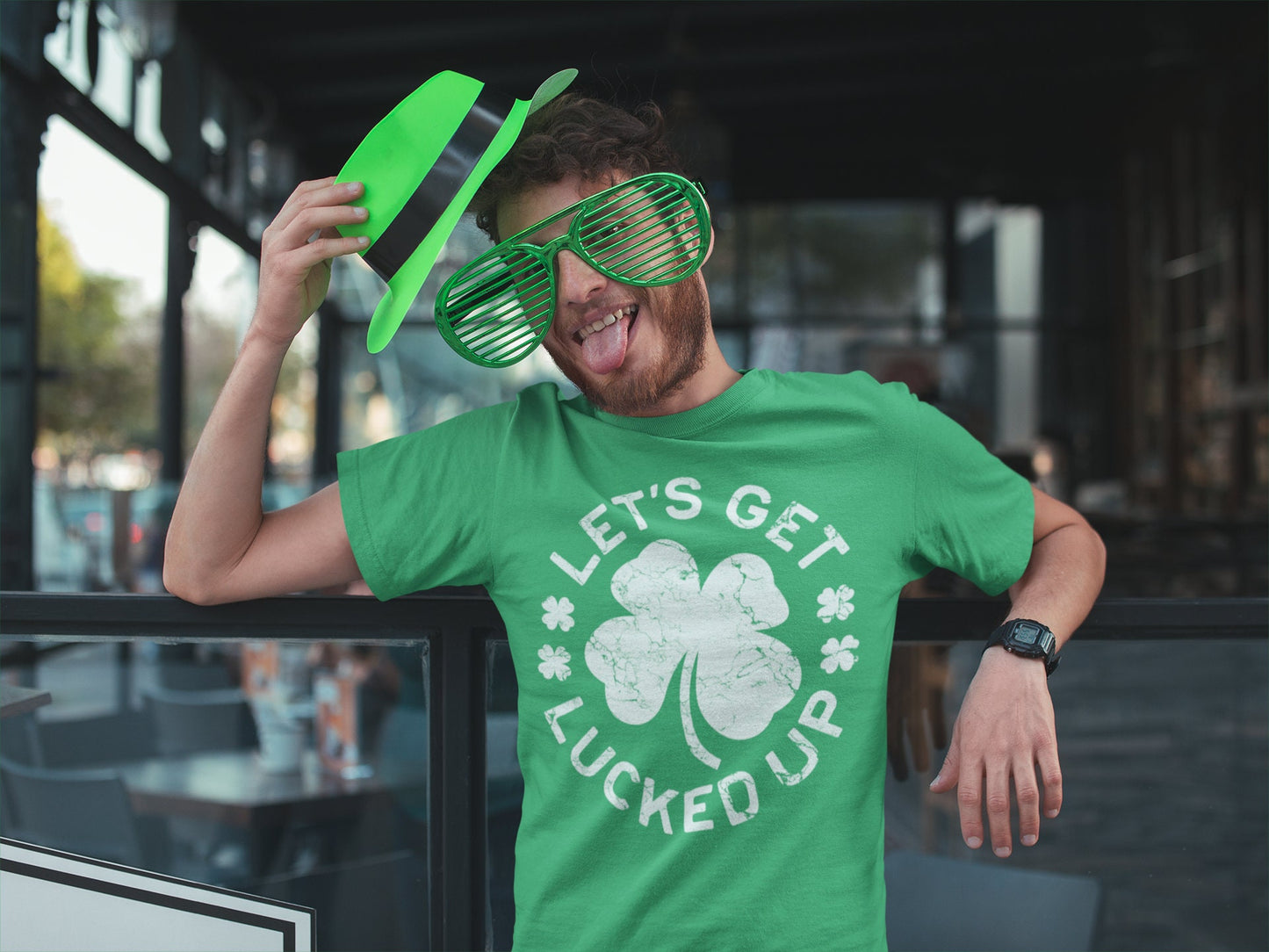 Let’s Get Lucked Up T-Shirt - Unisex Funny Mens Distressed Lucky Shamrock Shirt - Vintage Green Irish TShirt Gift for St Patrick's Day 2025