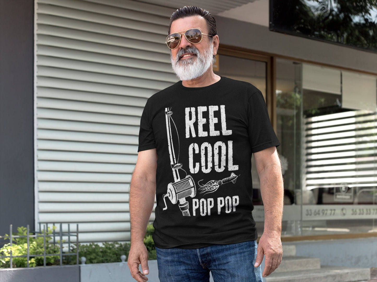 Reel Cool Pop Pop T-Shirt - Unisex Funny Mens Dad Grandpa Fisherman Gift Shirt - Vintage Papa Fishing TShirt for Father's Day Christmas