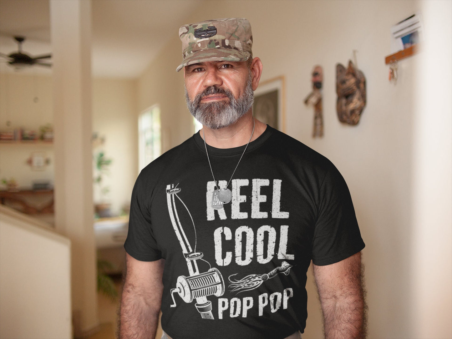 Reel Cool Pop Pop T-Shirt - Unisex Funny Mens Dad Grandpa Fisherman Gift Shirt - Vintage Papa Fishing TShirt for Father's Day Christmas