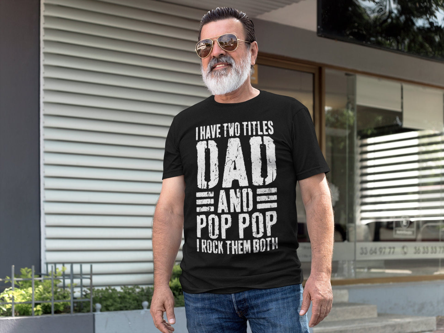 I Have Two Titles Dad And Pop Pop I Rock Them Both T-Shirt - Unisex Funny Mens Best Papa Shirt - Vintage New Grandpa TShirt for Father's Day