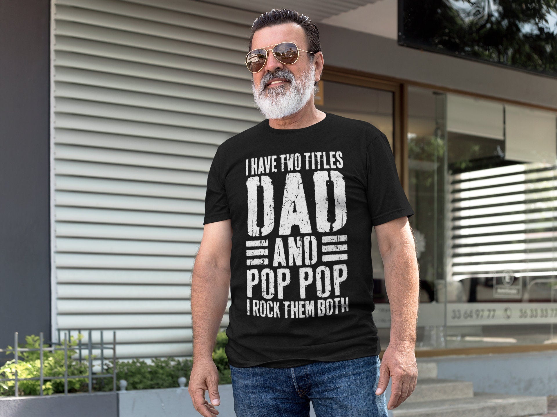 I Have Two Titles Dad And Pop Pop I Rock Them Both T-Shirt - Unisex Funny Mens Best Papa Shirt - Vintage New Grandpa TShirt for Father's Day