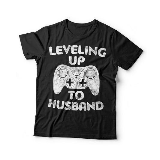 Leveling Up To Husband T-Shirt - Funny Mens Future Hubby Engagement Shirt - Vintage Boyfriend Fiance Gamer Party Gift TShirt for Christmas