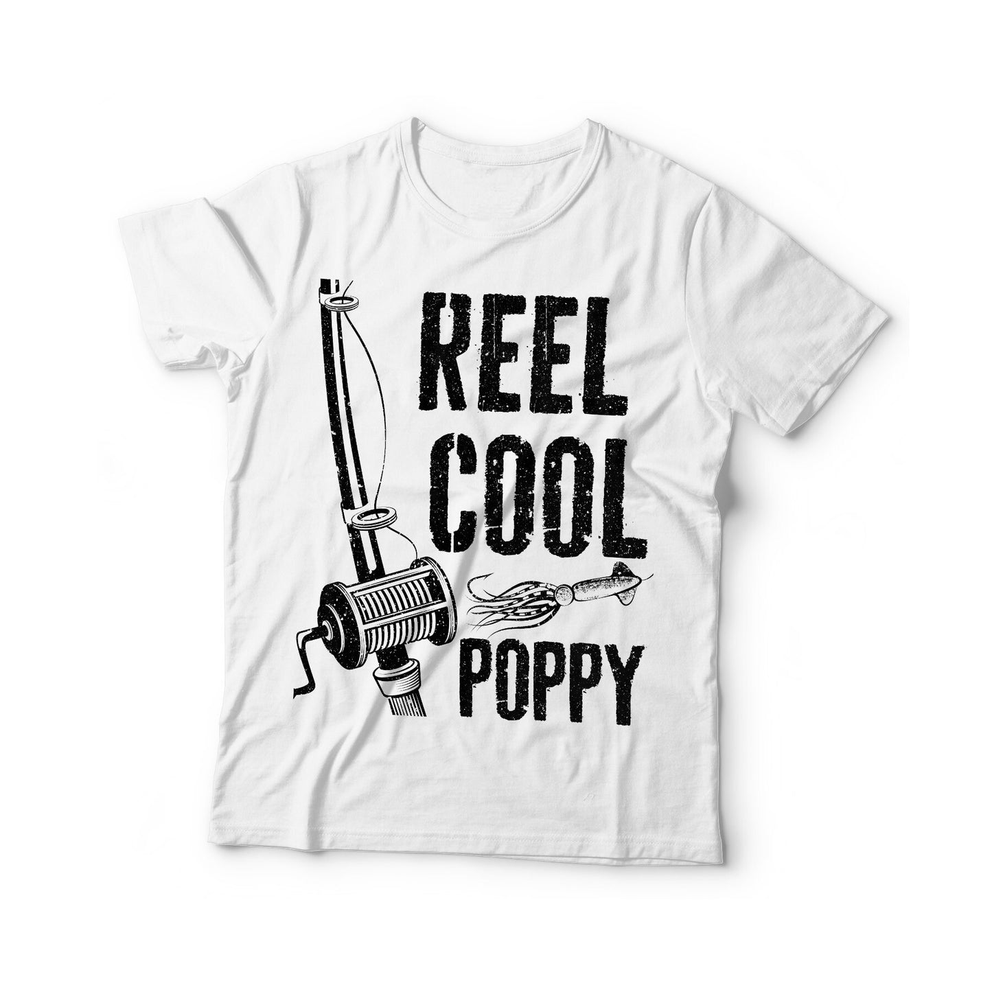 Reel Cool Poppy T-Shirt - Unisex Funny Mens Papa Dad Fisherman Gift Shirt - Vintage Grandpa Fishing TShirt for Father's Day Christmas