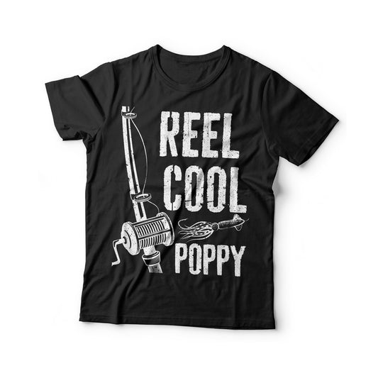 Reel Cool Poppy T-Shirt - Unisex Funny Mens Papa Dad Fisherman Gift Shirt - Vintage Grandpa Fishing TShirt for Father's Day Christmas