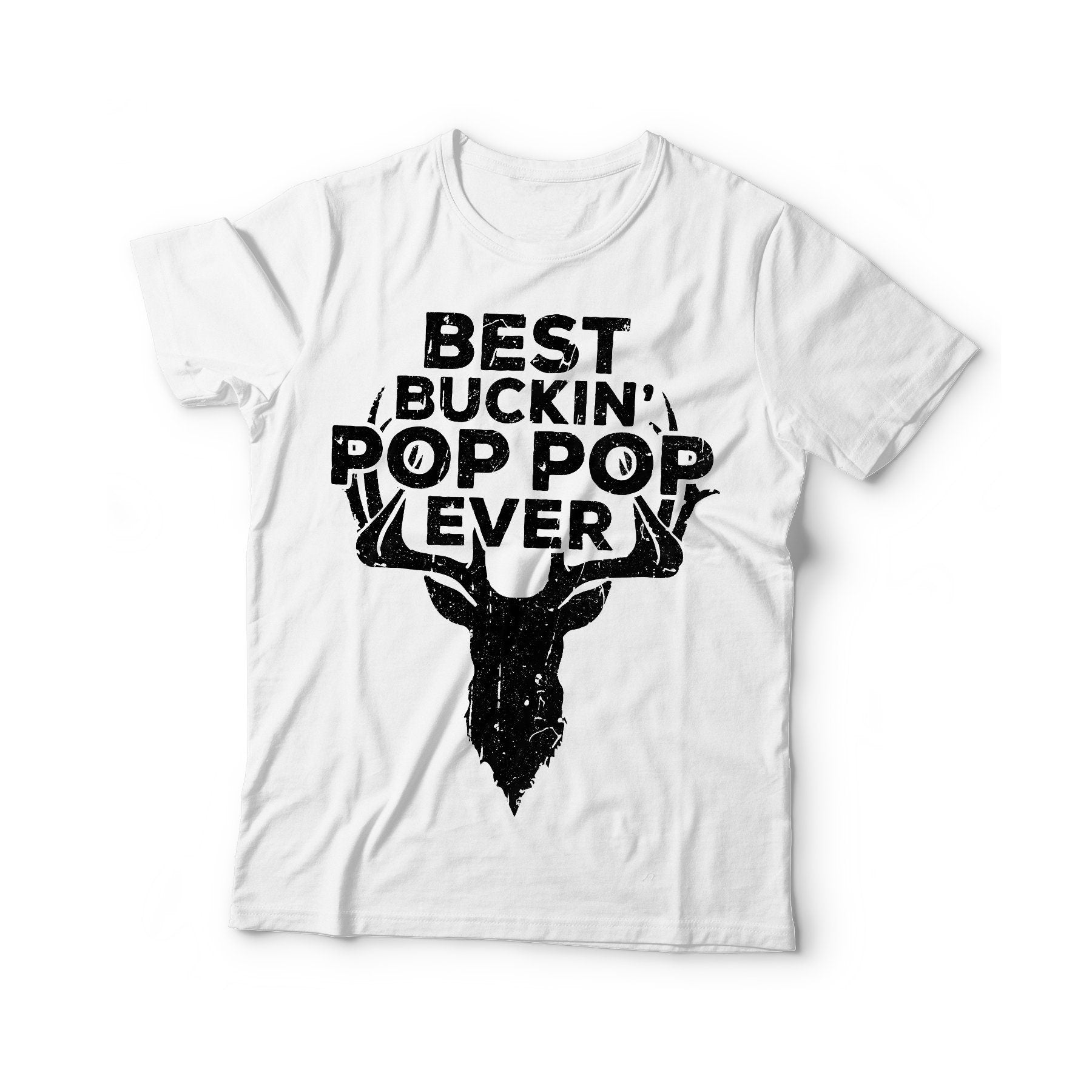 Best Buckin' Pop Pop Ever T-Shirt - Unisex Funny Mens Papa Grandpa Hunting Gift Shirt - Vintage Deer Hunter Dad TShirt for Father's Day