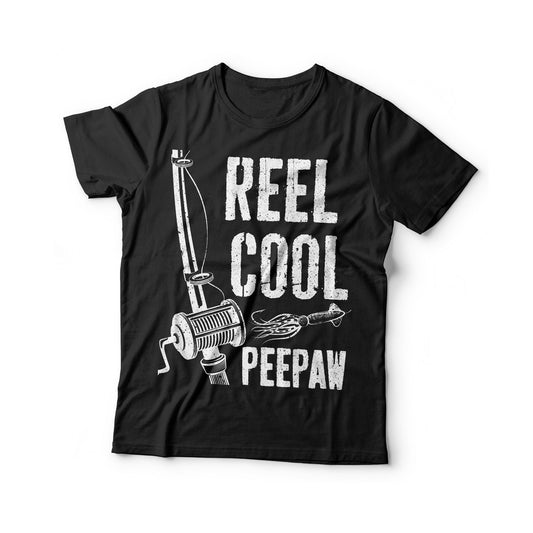 Reel Cool Peepaw T-Shirt - Unisex Funny Mens Papa Dad Fisherman Gift Shirt - Vintage Grandpa Fishing TShirt for Father's Day Christmas