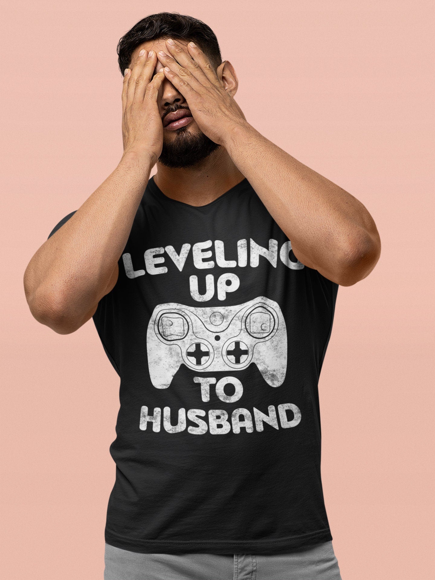 Leveling Up To Husband T-Shirt - Funny Mens Future Hubby Engagement Shirt - Vintage Boyfriend Fiance Gamer Party Gift TShirt for Christmas