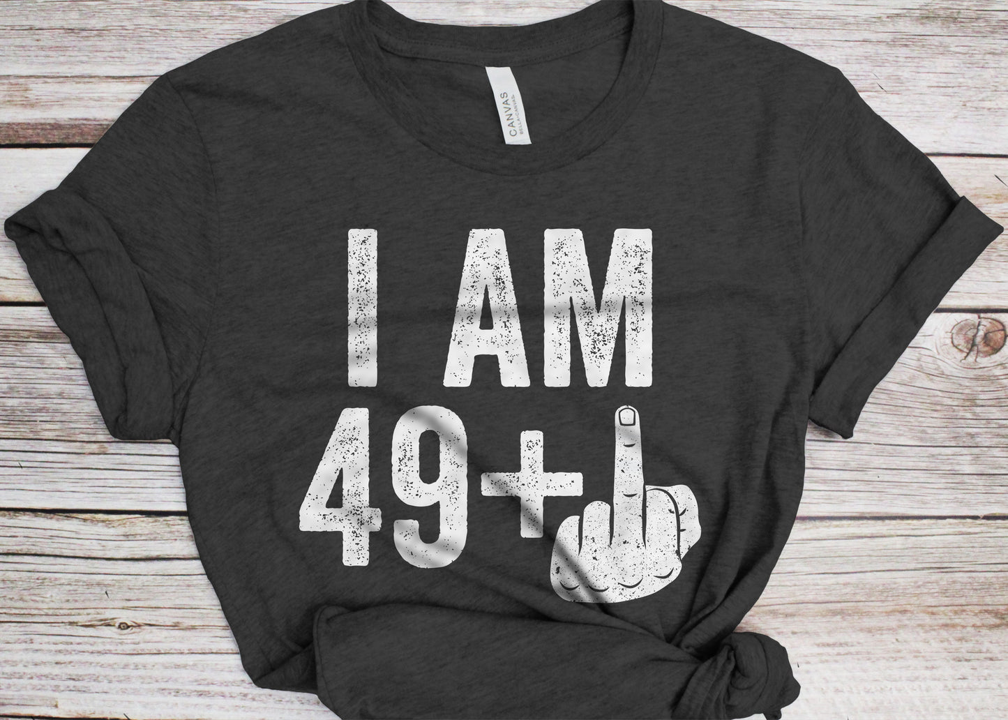 I Am 49 Plus Middle Finger T-Shirt - Unisex Funny 50 AF Mens 50th Birthday Shirt - Joke Born in 1975 Gift Vintage TShirt for BDay Party