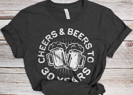 Cheers And Beers To 30 Years T-Shirt - Unisex Funny 30 AF Mens 30th Birthday Shirt - Born in 1995 Gift Vintage TShirt BDay Christmas Day