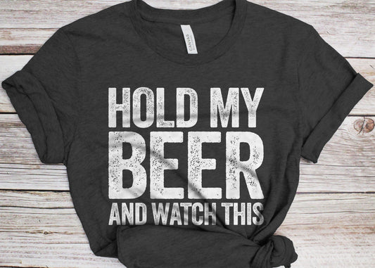 Hold My Beer And Watch This T-Shirt - Unisex Funny Mens Drinking Shirt - Vintage Craft Beer TShirt Gift for Father's Day Christmas Birthday