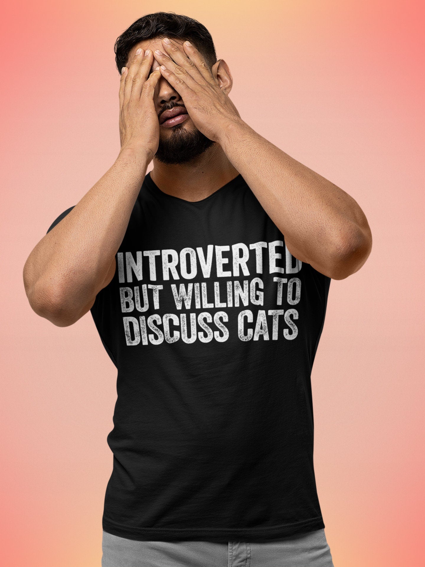 Introverted But Willing To Discuss Cats T-Shirt - Unisex Funny Introvert Cat Owner Shirt - Vintage Cats Lover Gift TShirt for Birthday