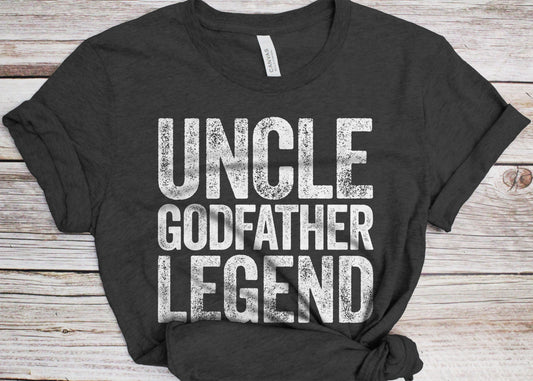 Uncle Godfather Legend T-Shirt - Funny Mens Best Godfather Ever Shirt - Vintage Uncle Hero TShirt for Father's Day Birthday Christmas