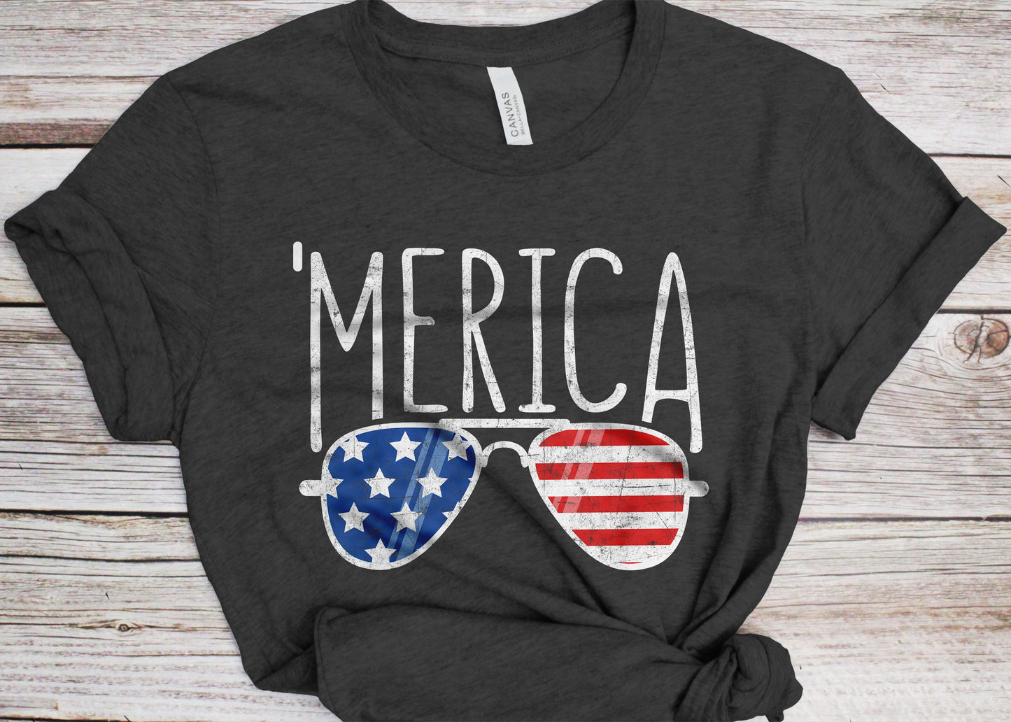 Merica Sunglasses T-Shirt - Unisex Mens Funny USA Flag Aviators Shirt - Vintage 'Merica Glasses TShirt Gift for Independence Day 4th of July