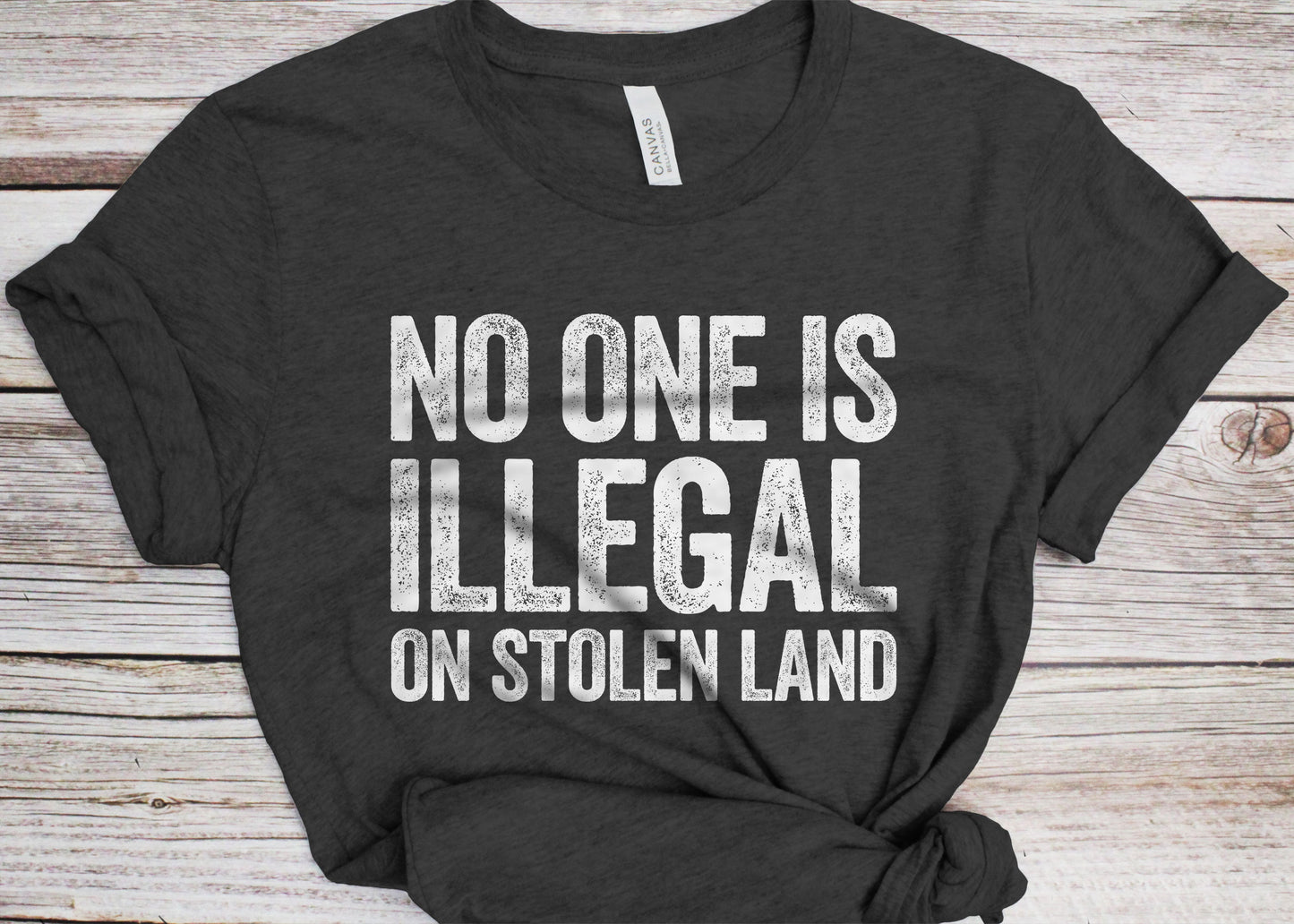 No One Is Illegal On Stolen Land T-Shirt - Unisex Funny Immigration Shirt - Anti Racism Activist Protest TShirt for Birthday Christmas