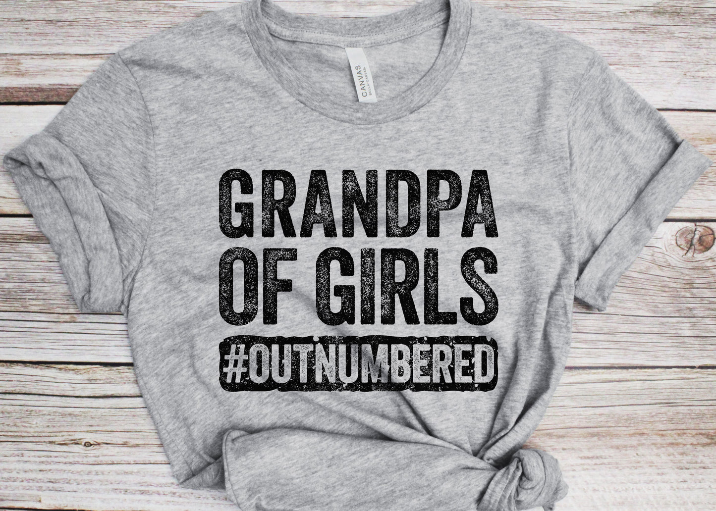 Grandpa Of Girls #Outnumbered T-Shirt - Mens Funny Papa Shirt - Vintage Gag Father of Girls TShirt for Father's Day Birthday Christmas