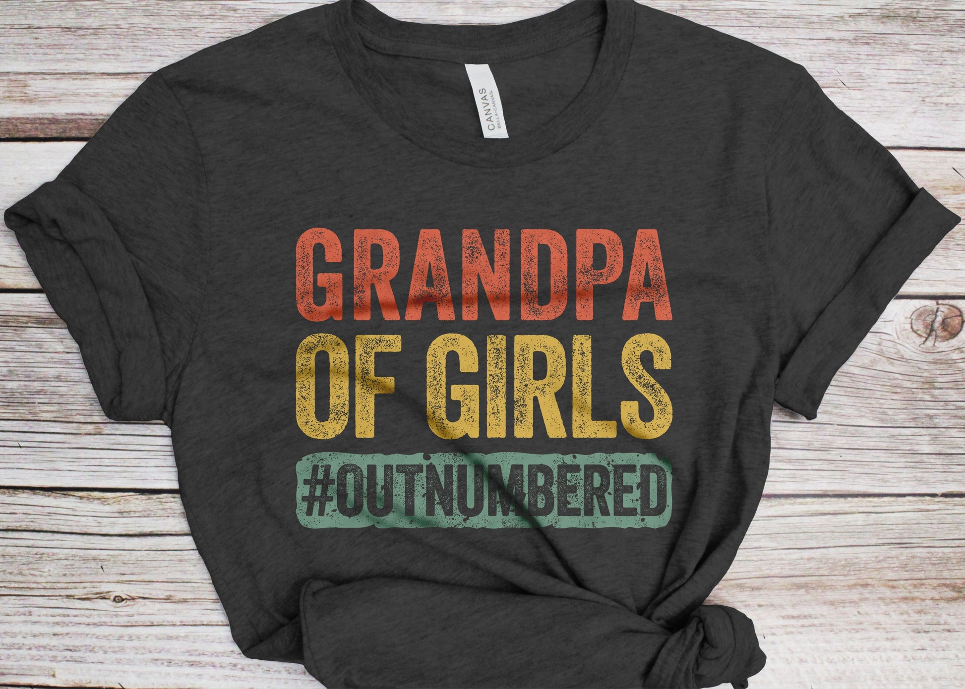 Grandpa Of Girls #Outnumbered T-Shirt - Mens Funny Papa Shirt - Vintage Gag Father of Girls TShirt for Father's Day Birthday Christmas