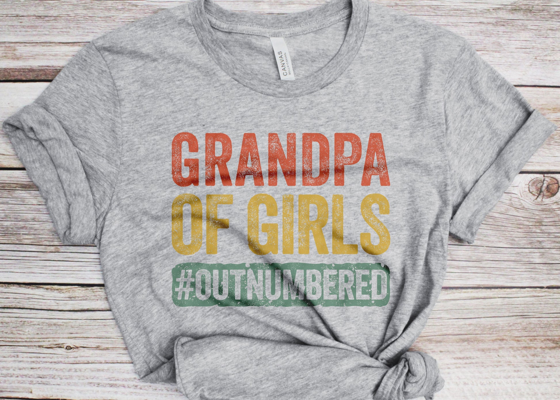 Grandpa Of Girls #Outnumbered T-Shirt - Mens Funny Papa Shirt - Vintage Gag Father of Girls TShirt for Father's Day Birthday Christmas