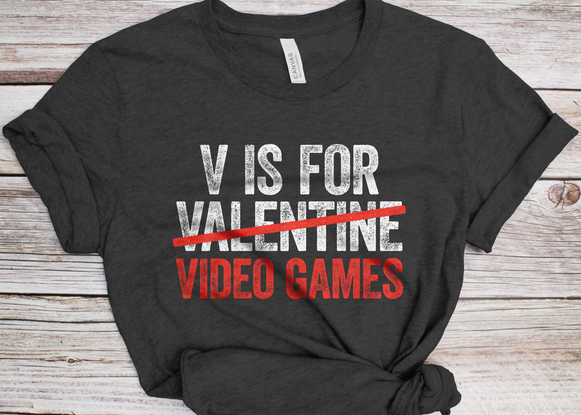 V is for Video Games T-Shirt - Funny Unisex Gamer Anti Valentines Day Shirt - Vintage Party Gift TShirt for Valentine's Day Christmas