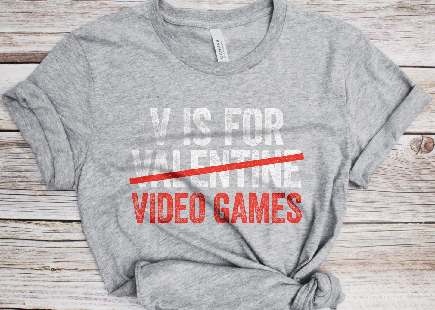 V is for Video Games T-Shirt - Funny Unisex Gamer Anti Valentines Day Shirt - Vintage Party Gift TShirt for Valentine's Day Christmas