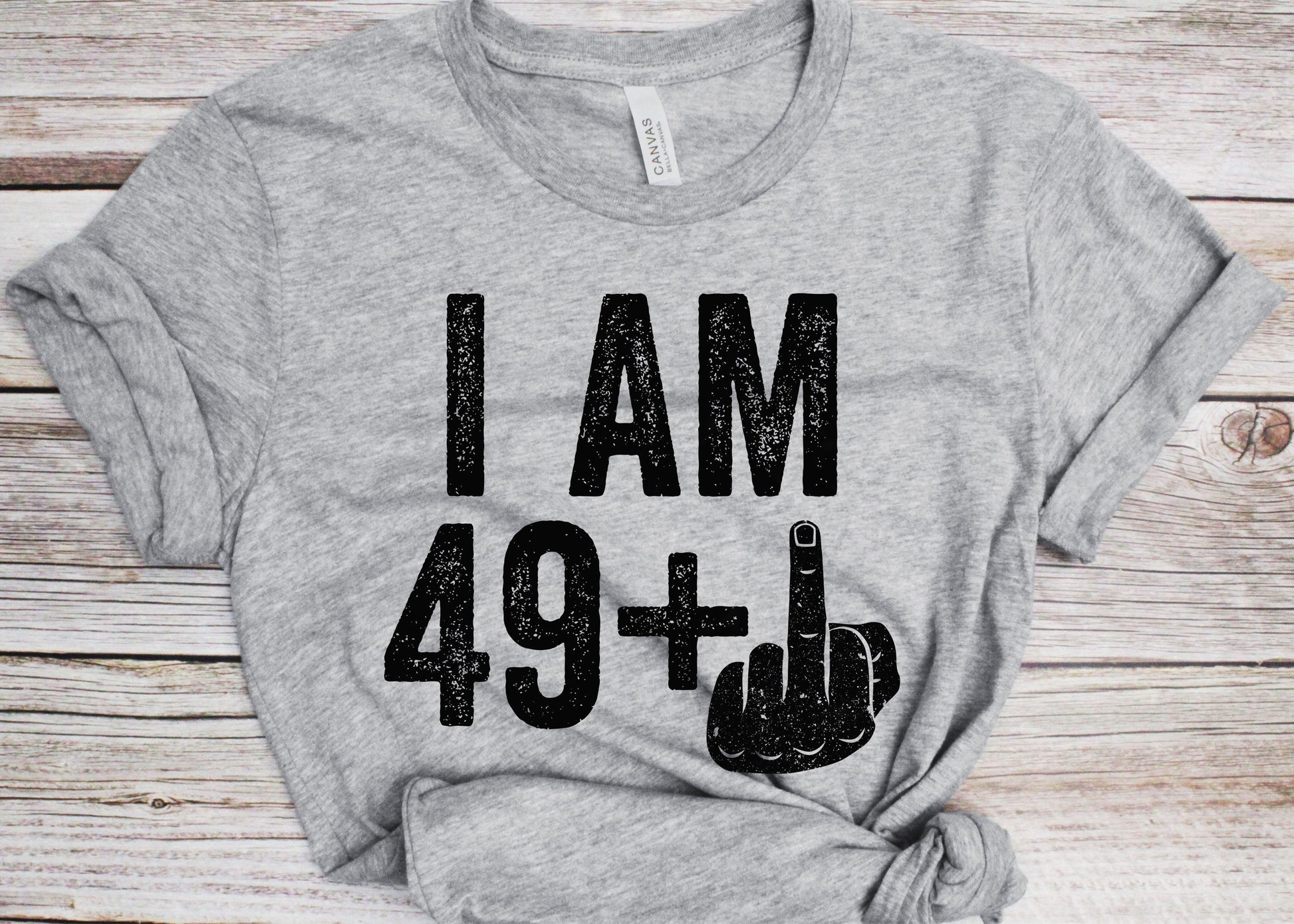 I Am 49 Plus Middle Finger T-Shirt - Unisex Funny 50 AF Mens 50th Birthday Shirt - Joke Born in 1975 Gift Vintage TShirt for BDay Party