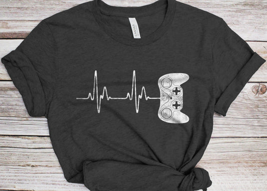 Gamer Heartbeat T-Shirt - Unisex Funny Birthday Video Game Controller Shirt - Gaming Gift TShirt for Nerd Geek Gaimer