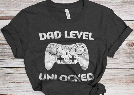 Dad Level Unlocked T-Shirt - Funny Mens Promoted To Daddy Gamer Shirt - Retro Gaming Dad Gift TShirt for Father's Day Birthday Christmas