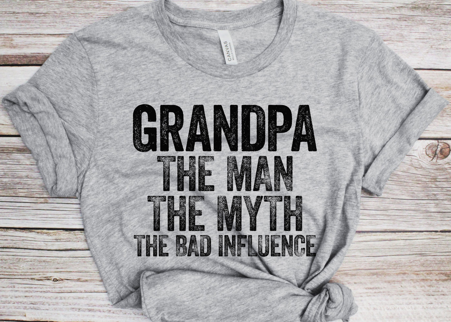 Grandpa The Man The Myth The Bad Influence T-Shirt - Unisex Funny Mens Papa Dad Shirt - Vintage Grandpa TShirt for Father's Day Christmas