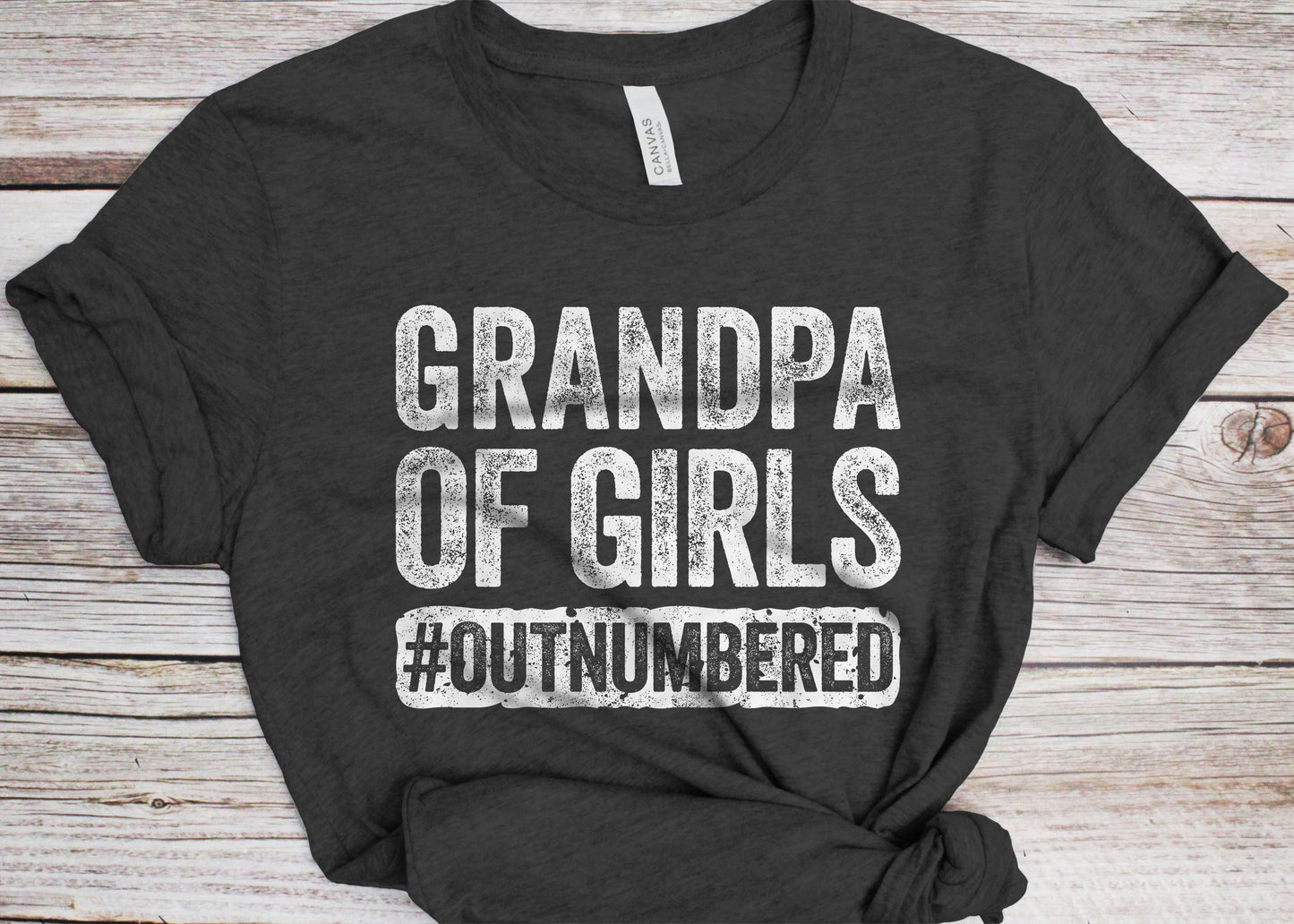 Grandpa Of Girls #Outnumbered T-Shirt - Mens Funny Papa Shirt - Vintage Gag Father of Girls TShirt for Father's Day Birthday Christmas