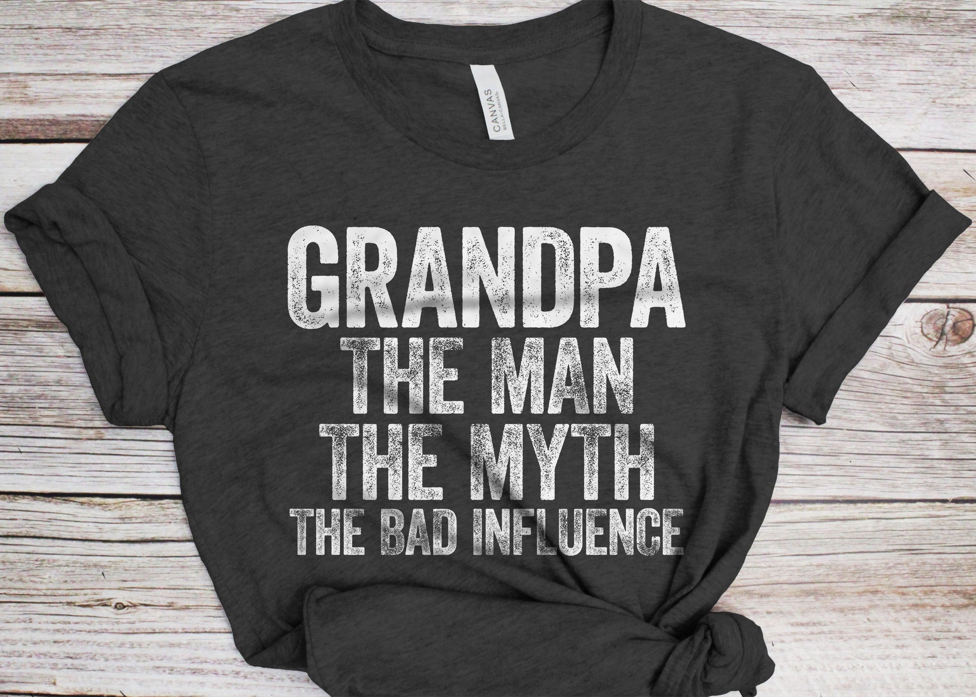 Grandpa The Man The Myth The Bad Influence T-Shirt - Unisex Funny Mens Papa Dad Shirt - Vintage Grandpa TShirt for Father's Day Christmas