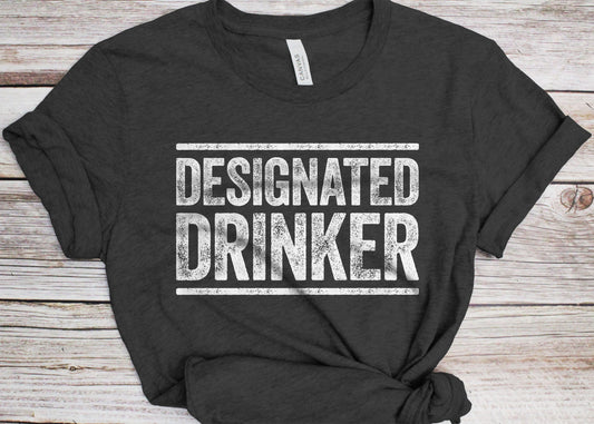 Designated Drinker T-Shirt - Unisex Funny Mens Drinking Shirt - Alcohol Beer Wine Lover TShirt Gag Gift Bar Party Christmas Birthday